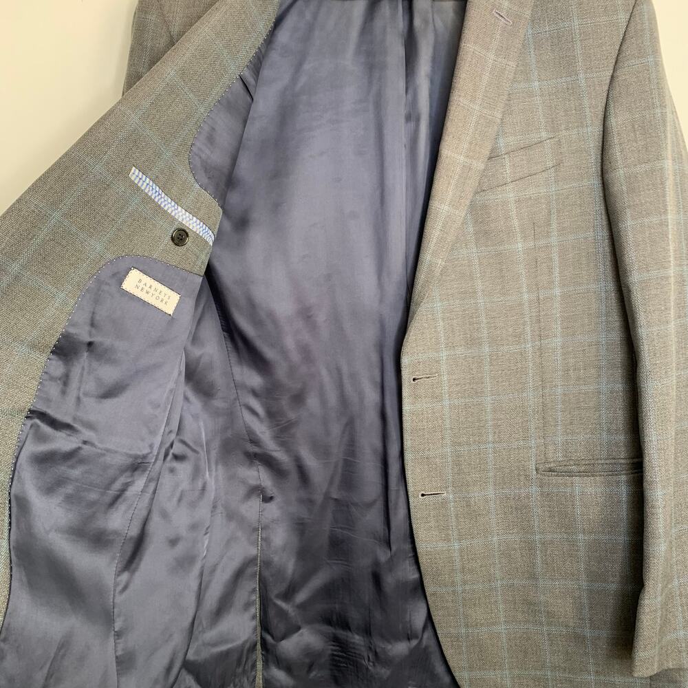 Barneys New York Loro Piana Plaid Grey Blue Wool Mens Blazer Size 40 - Picture 5 of 16
